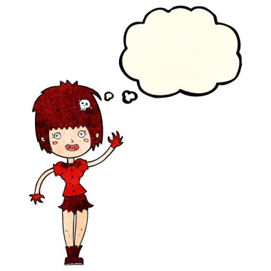 Düşünce baloncuğu sallayan vampir kız.
