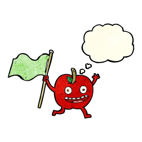 思考バブルのある旗を持つ漫画のリンゴ — ストックベクタ
