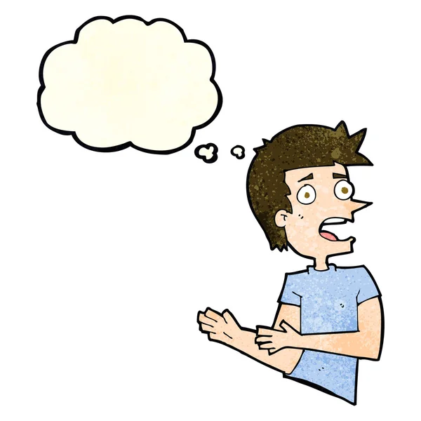 Kreslený stresovaný muž s myšlenkovou bublinou — Stockový vektor
