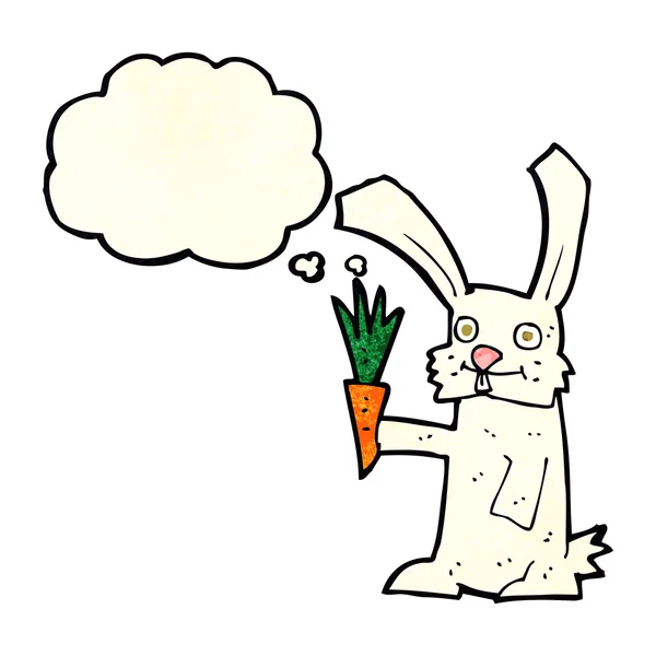 Coelho de desenho animado com cenoura com bolha de pensamento — Vetor de Stock