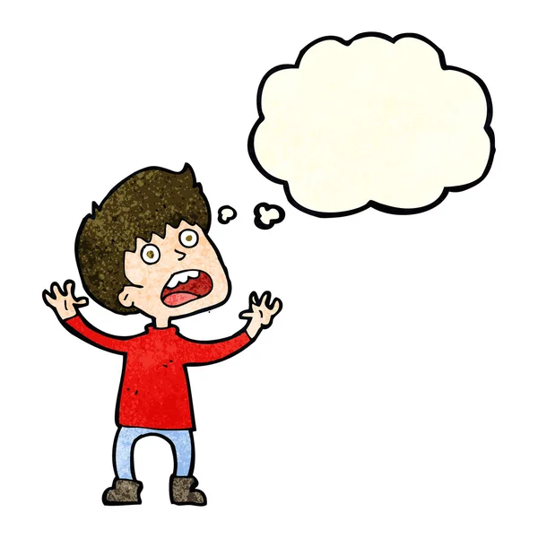 Karikatur gestresster Junge mit Gedankenblase — Stockvektor