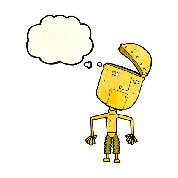 Cartoon grappig robot met gedachte zeepbel — Stockvector