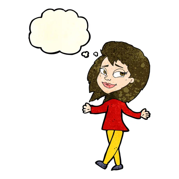 Stress libero donna cartone animato con bolla di pensiero — Vettoriale Stock