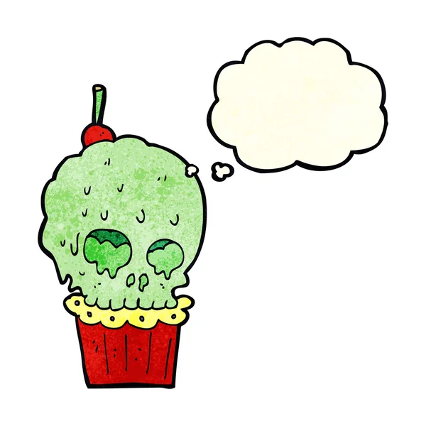 Κινουμένων σχεδίων τρομακτικό κρανίο cupcake με φούσκα σκέψης — Διανυσματικό Αρχείο