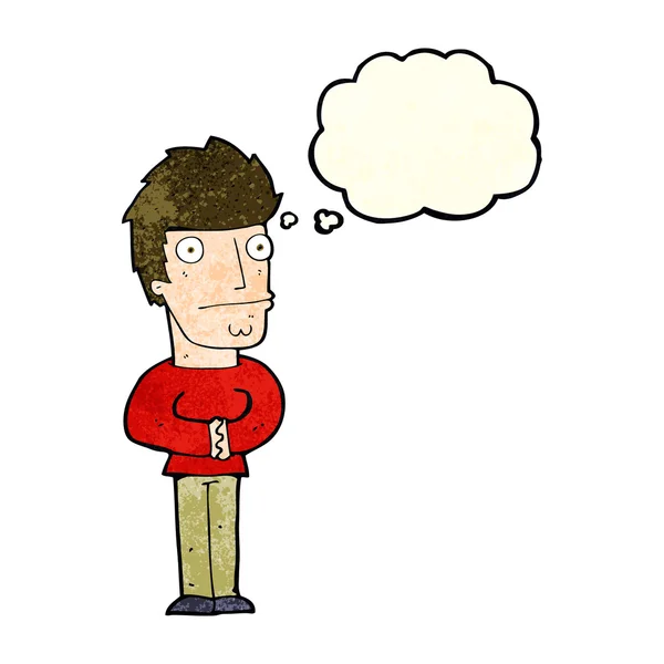 Karikatur beunruhigt Mann mit Gedankenblase — Stockvektor