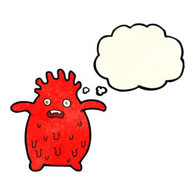 Düşünce baloncuklu komik balçık canavarı.