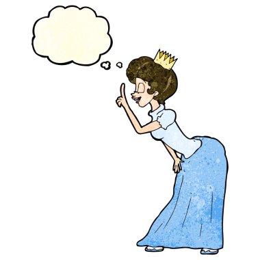 Düşünce baloncuklu karikatür prensesi