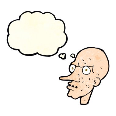 Düşünce baloncuğu olan kötü yaşlı adam çizgi filmi