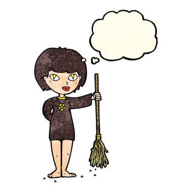 çizgi film güzel cadı kız düşünce balonu ile