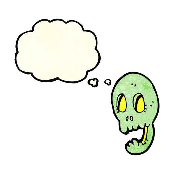 Grappig cartoon schedel met gedachte zeepbel — Stockvector