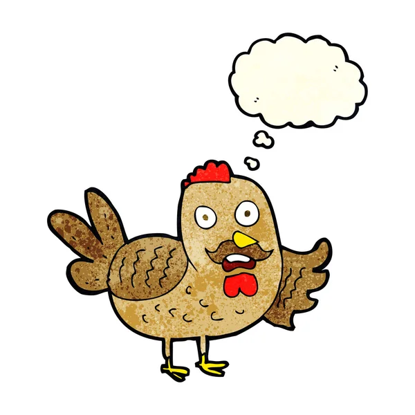 Cartone animato vecchio gallo con bolla di pensiero — Vettoriale Stock