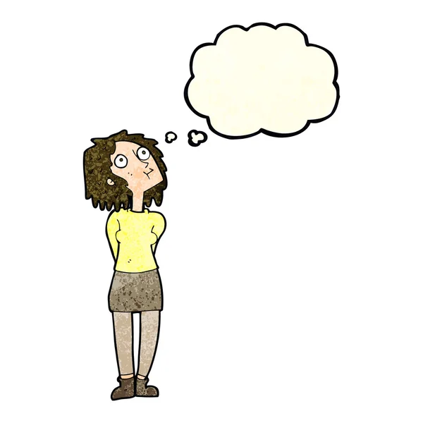 Cartoon neugierige Frau mit Gedankenblase — Stockvektor