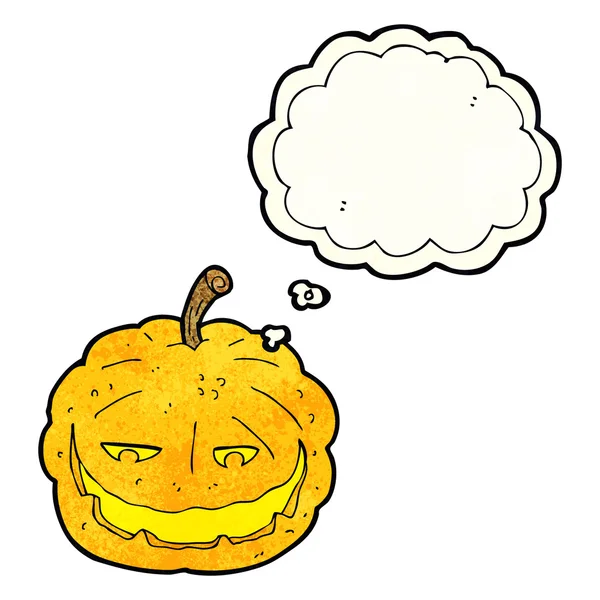 Cartoon-Halloween-Kürbis mit Gedankenblase — Stockvektor
