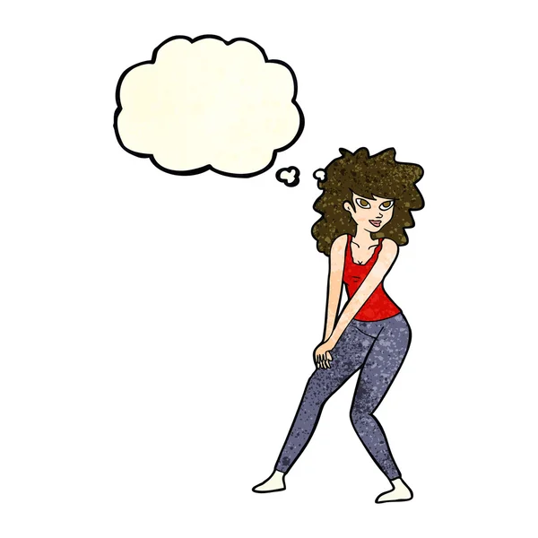 Mujer de dibujos animados posando con burbuja de pensamiento — Vector de stock