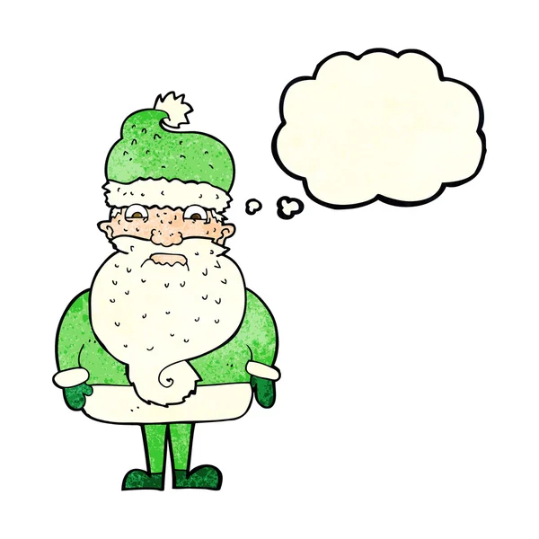 Cartoon chagrijnige santa claus met gedachte zeepbel — Stockvector