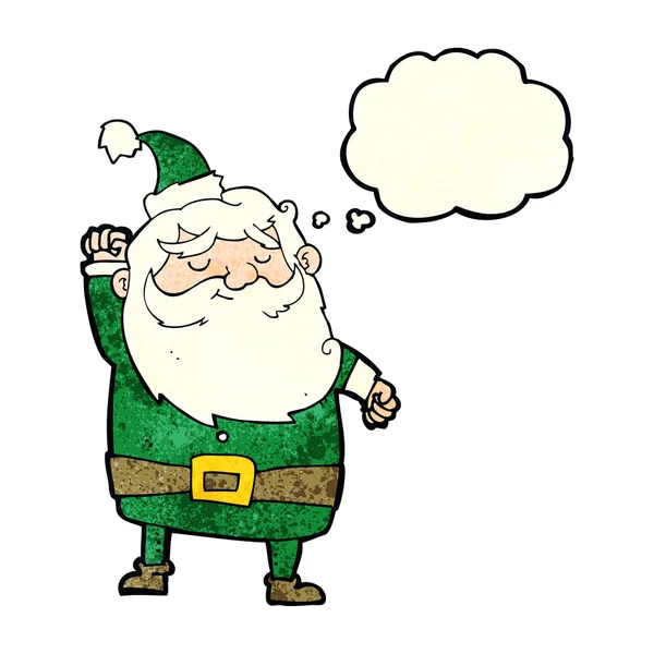 Cartoon santa claus punching air with thought bubble — Stock Vector