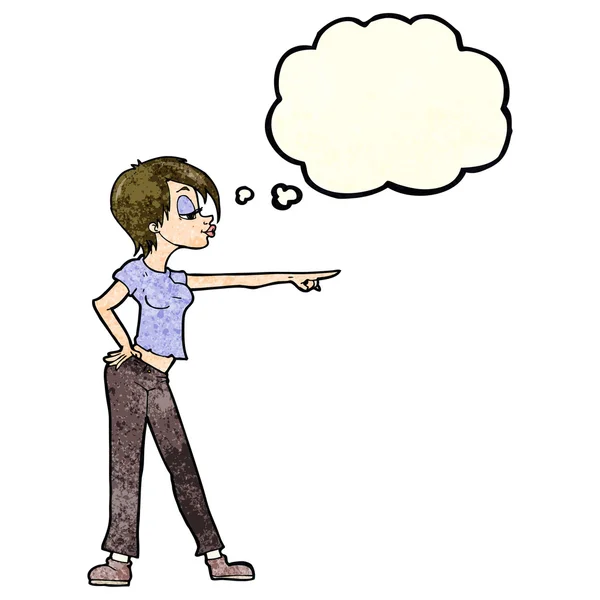 Kreslené hip žena ukazující s myšlenkovou bublinou — Stockový vektor