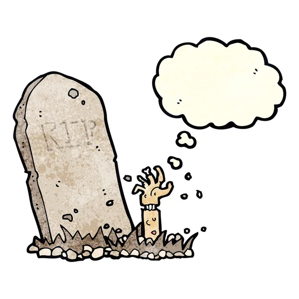 การ์ตูนซอมบี้ลุกขึ้นจากหลุมศพกับความคิดฟอง — ภาพเวกเตอร์สต็อก