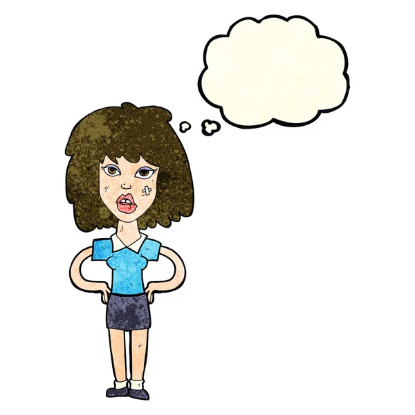 Cartoon harte Frau mit Gedankenblase — Stockvektor