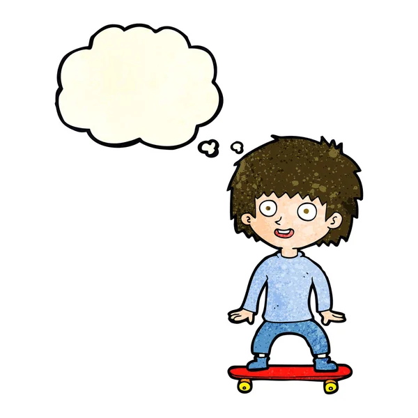 Cartoon boy on skateboard with thought bubble — Stock Vector