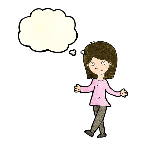 Femme dessin animé sans soucis avec bulle de pensée — Image vectorielle