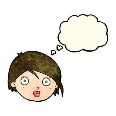 Düşünce baloncuğuyla şaşırmış kadın yüzü