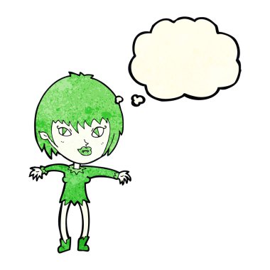 Düşünce baloncuğu olan vampir kız.