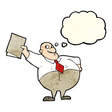 Düşünce baloncuklu mutlu patron çizgi filmi