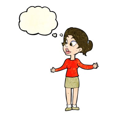 çizgi film güzel kadın düşünce balonu ile bir şeyler açıklamaya