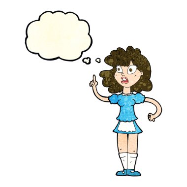 Düşünce kabarcığı olan endişeli bir kız.