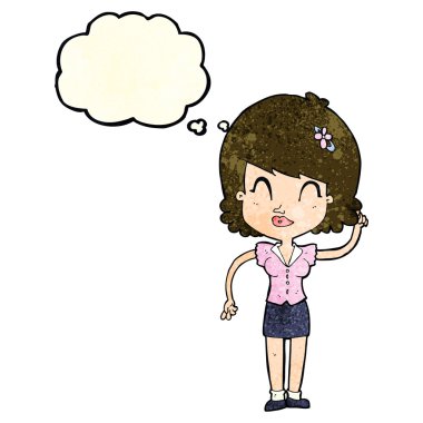 Düşünce baloncuğu olan güzel bir kadın.