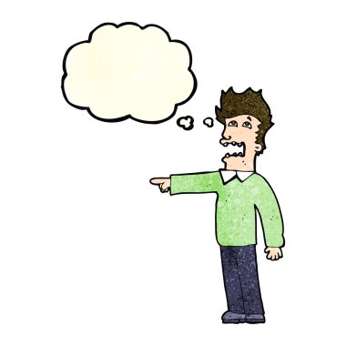 Çizgi film adamı düşünce balonuyla suçluyor.