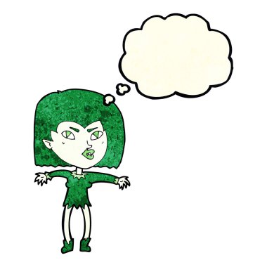 Düşünce baloncuğu olan vampir kız.