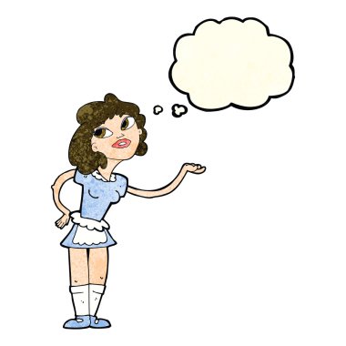 Düşünce baloncuğuyla servis yapan garson kız.