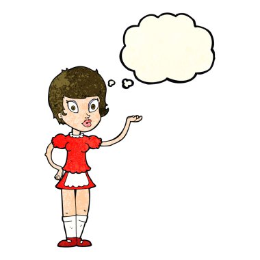 Düşünce kabarcığı olan çizgi film garsonu.