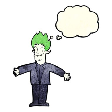 Düşünce baloncuklu mutlu vampir çizgi filmi.