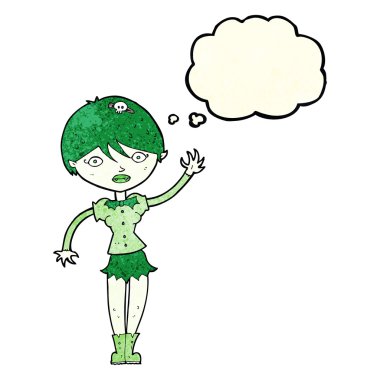 Düşünce baloncuğuyla sallanan vampir kız.