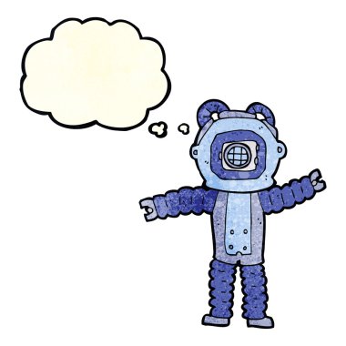 Düşünce baloncuğu ile derin deniz dalgıcı çizgi filmi