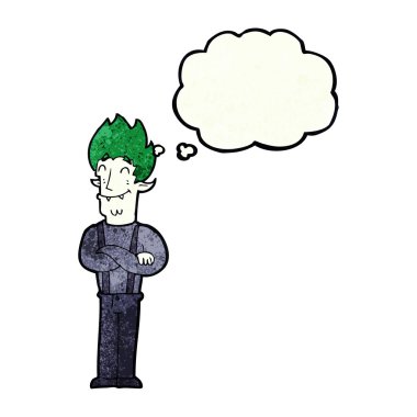 Düşünce baloncuklu mutlu vampir adam çizgi filmi.