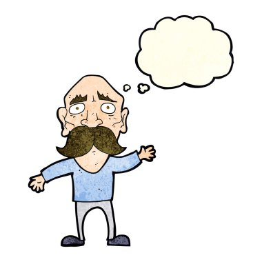 Yaşlı adamla endişeli: düşünce balonu çizgi film