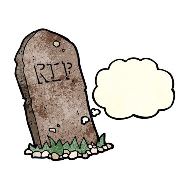 Düşünce baloncuklu ürkütücü karikatür mezarı