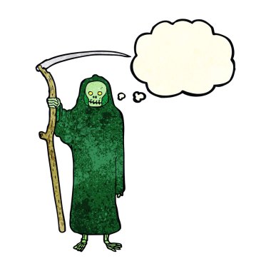 Düşünce baloncuklu ölüm karikatürü