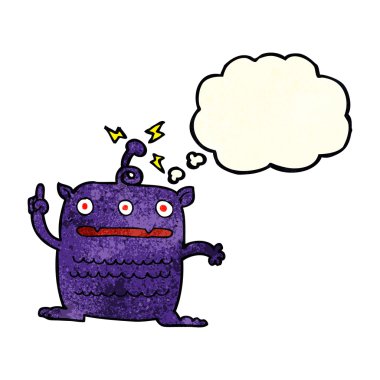 Düşünce baloncuğu olan garip bir uzaylı çizgi filmi.