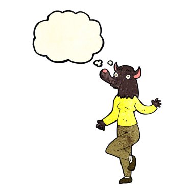 Düşünce köpüğüyle dans eden kurtadam kadın.