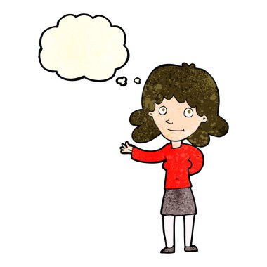 çizgi film dostu kadınla düşünce balonu