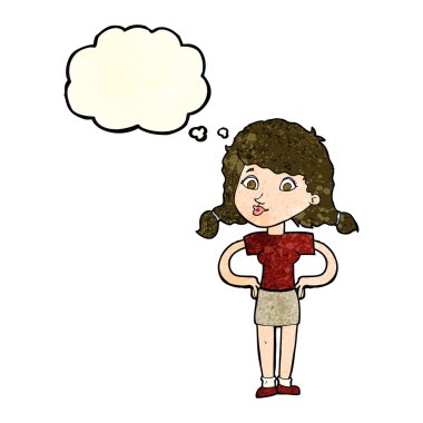 Düşünce baloncuklu kalçaları olan güzel bir kız.