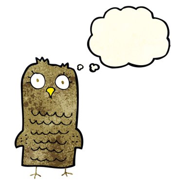 Düşünce baloncuklu çizgi film baykuşu