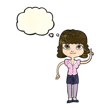 Düşünce baloncuğu olan çizgi film kadını.