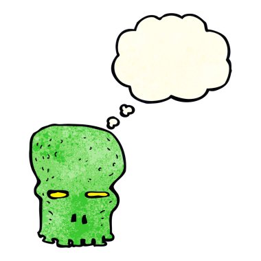 Düşünce baloncuklu ürkütücü kafatası