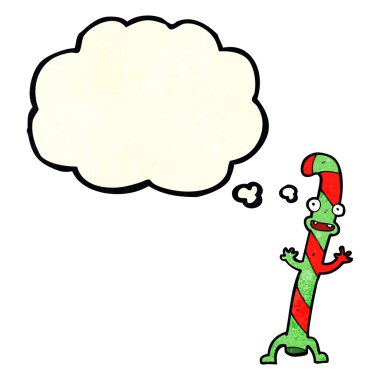 Düşünce baloncuklu Noel şekerleri dans eden çizgi film